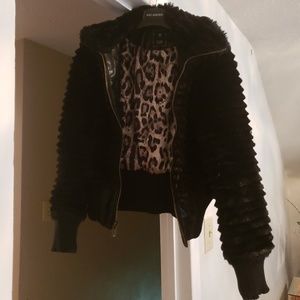 Black faux fur Guess coat